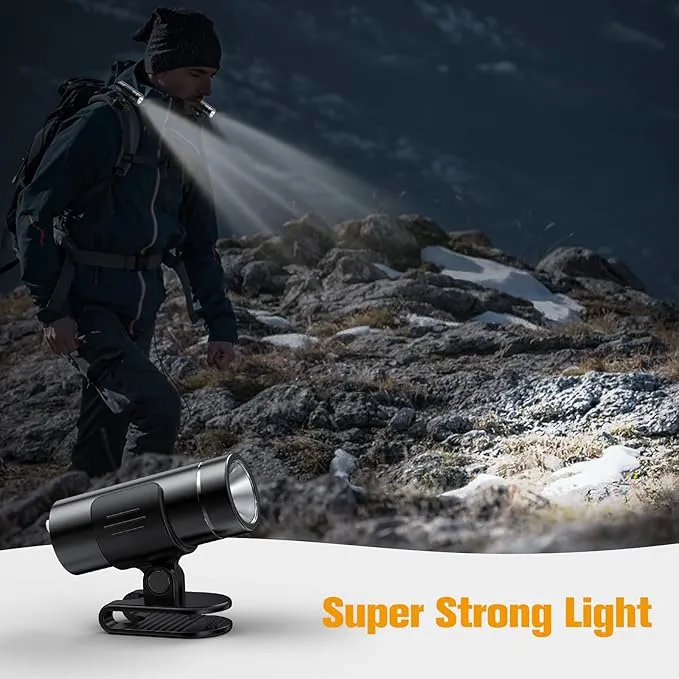 2 Packs Waterproof Clip on Flashlight,Super Bright LED Rechargeable Night Running Lights,Suitable for Use with Headlights for Camping,Maintenance,Night Fishing,Jogging and Dog Walking