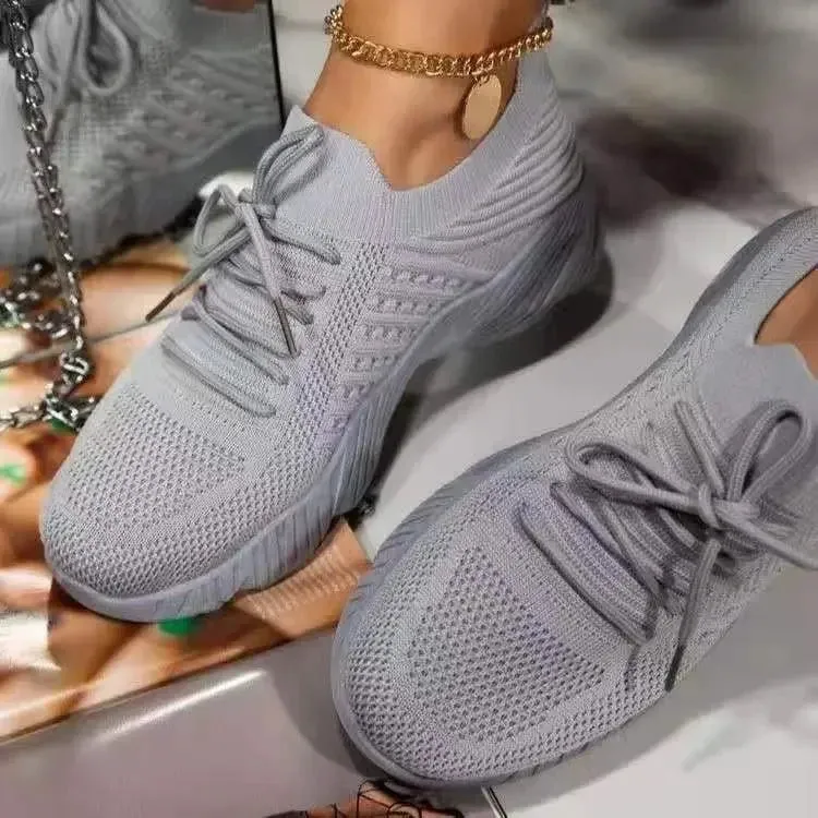 2024 Women's Lace-Up Platform Sneakers – Fashion Mesh Casual Sports Shoes, Size 43 Vulcanized