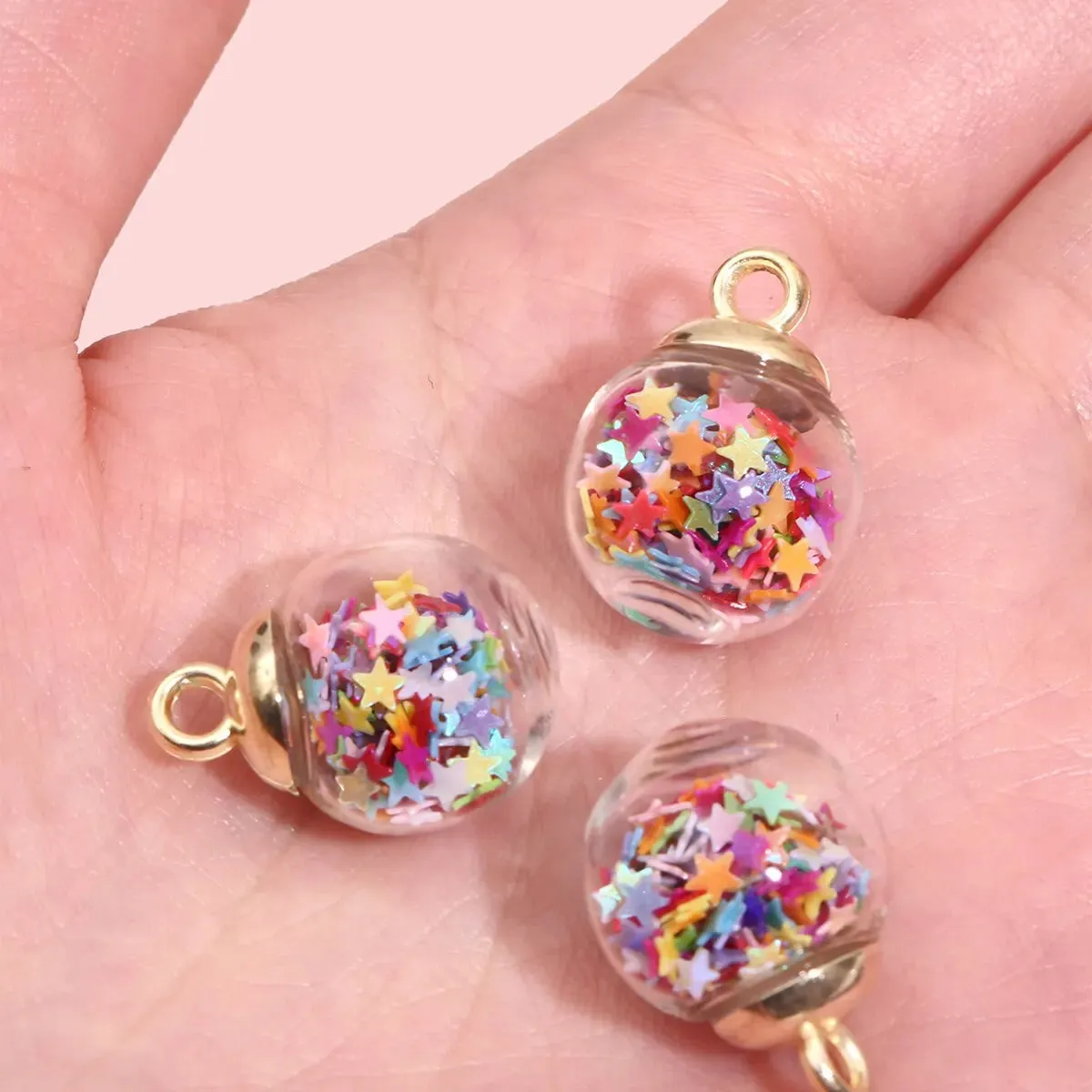 20pcs Colorful Sequins Star Sequins Round Ball Glass Ball Pendant DIY Handmade Ear Studs Earrings
