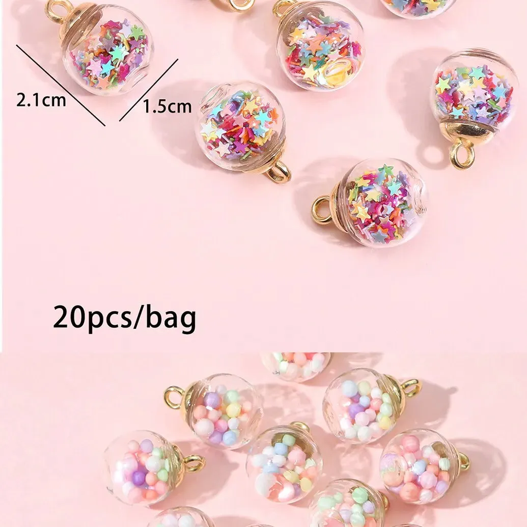 20pcs Colorful Sequins Star Sequins Round Ball Glass Ball Pendant DIY Handmade Ear Studs Earrings