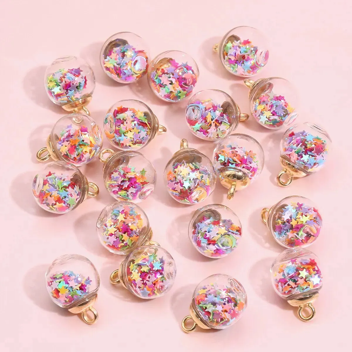 20pcs Colorful Sequins Star Sequins Round Ball Glass Ball Pendant DIY Handmade Ear Studs Earrings