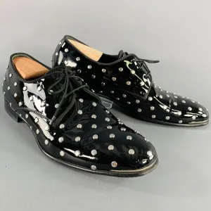 ALEXANDER MCQUEEN Size 10 Black Patent Leather Silver Studded Lace-Up Shoes