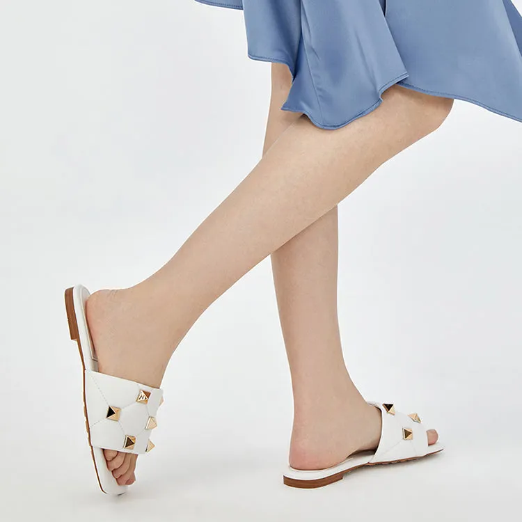 ANNAE Studded Leather Flat Slippers Slides