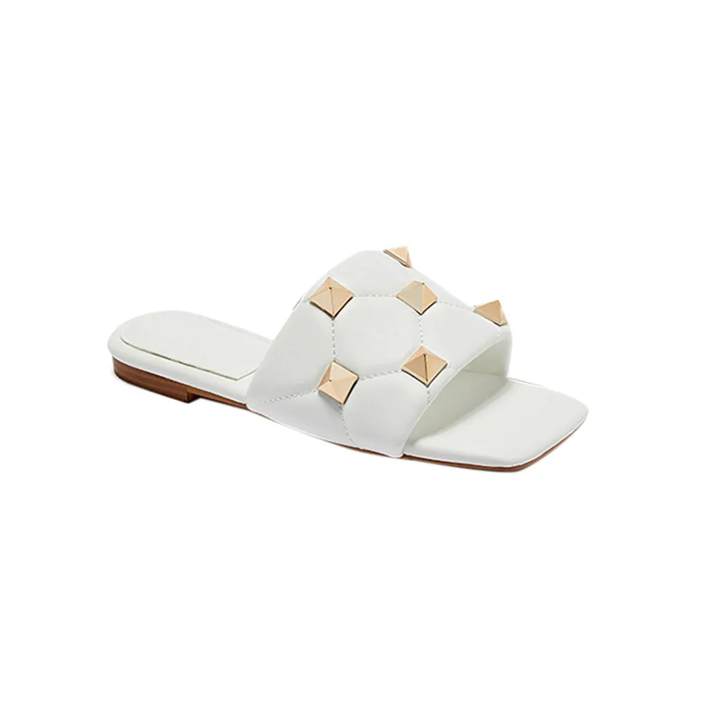 ANNAE Studded Leather Flat Slippers Slides