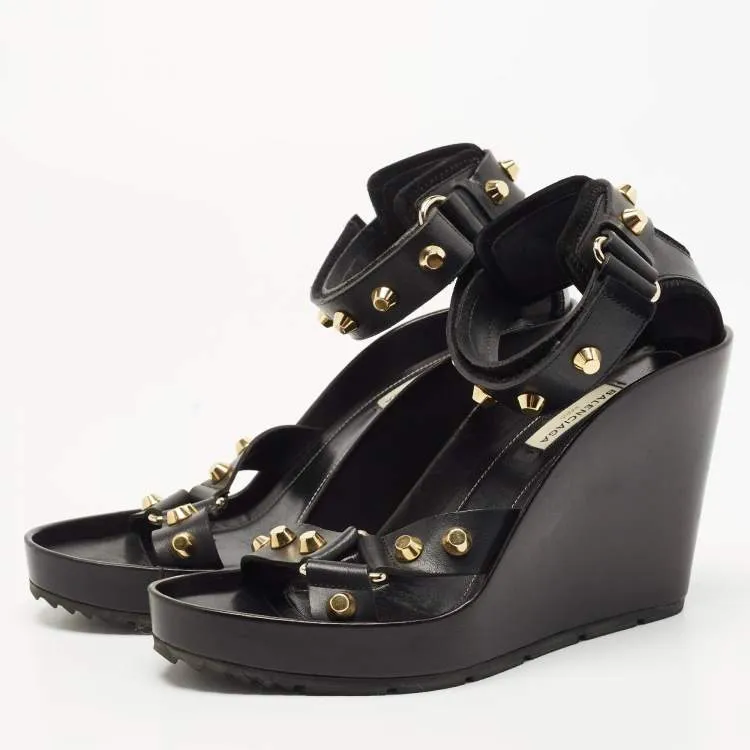BALENCIAGA ARENA STUD LEATHER WEDGE SANDAS