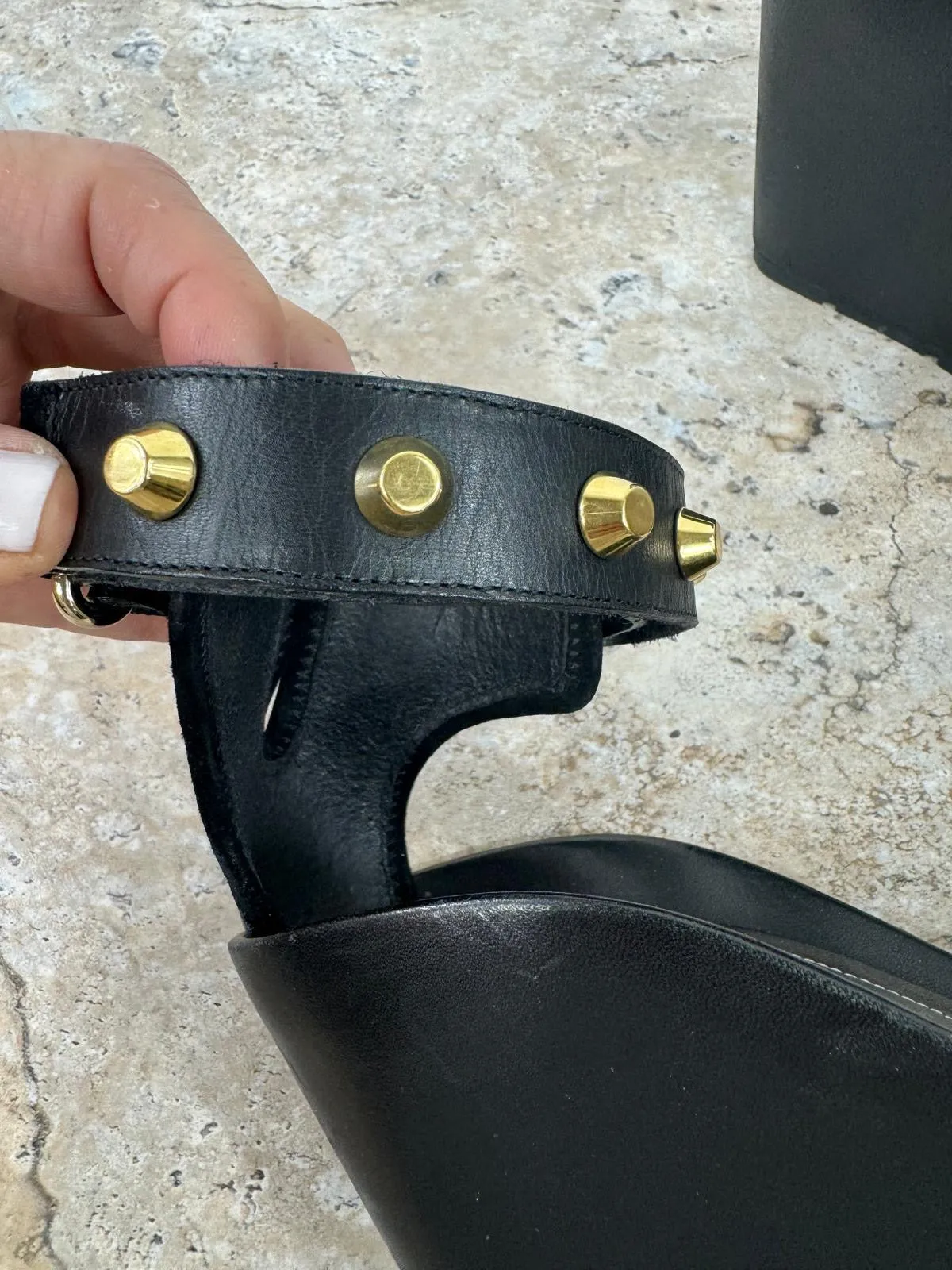 BALENCIAGA ARENA STUD LEATHER WEDGE SANDAS