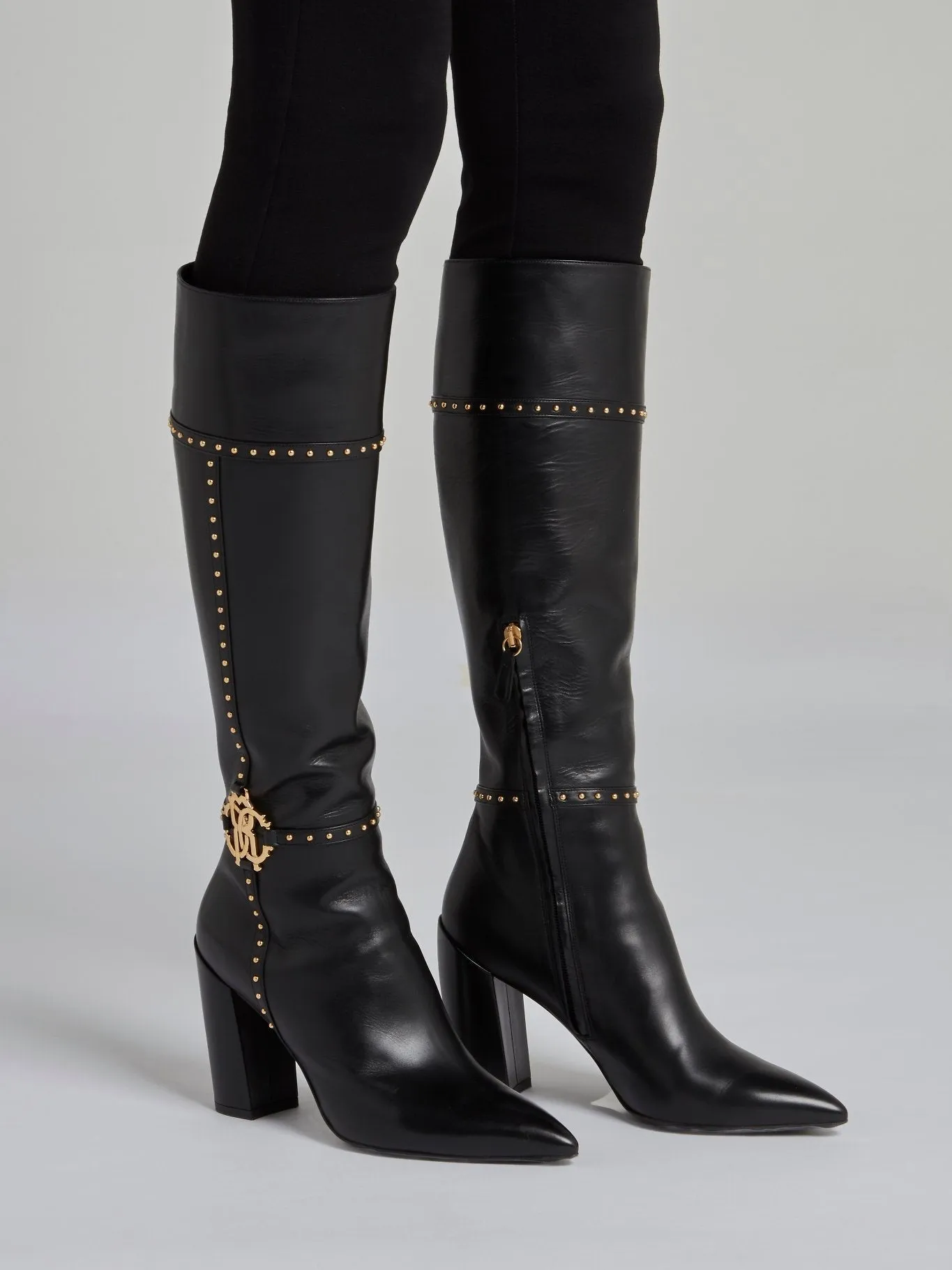 Black Leather Knee High Boots