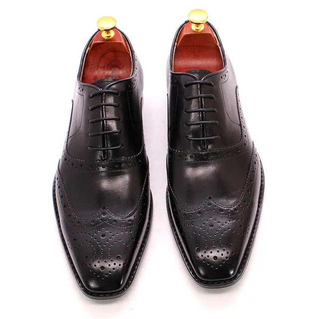Blue Handmade Lace Up Wingtip Oxford Shoes
