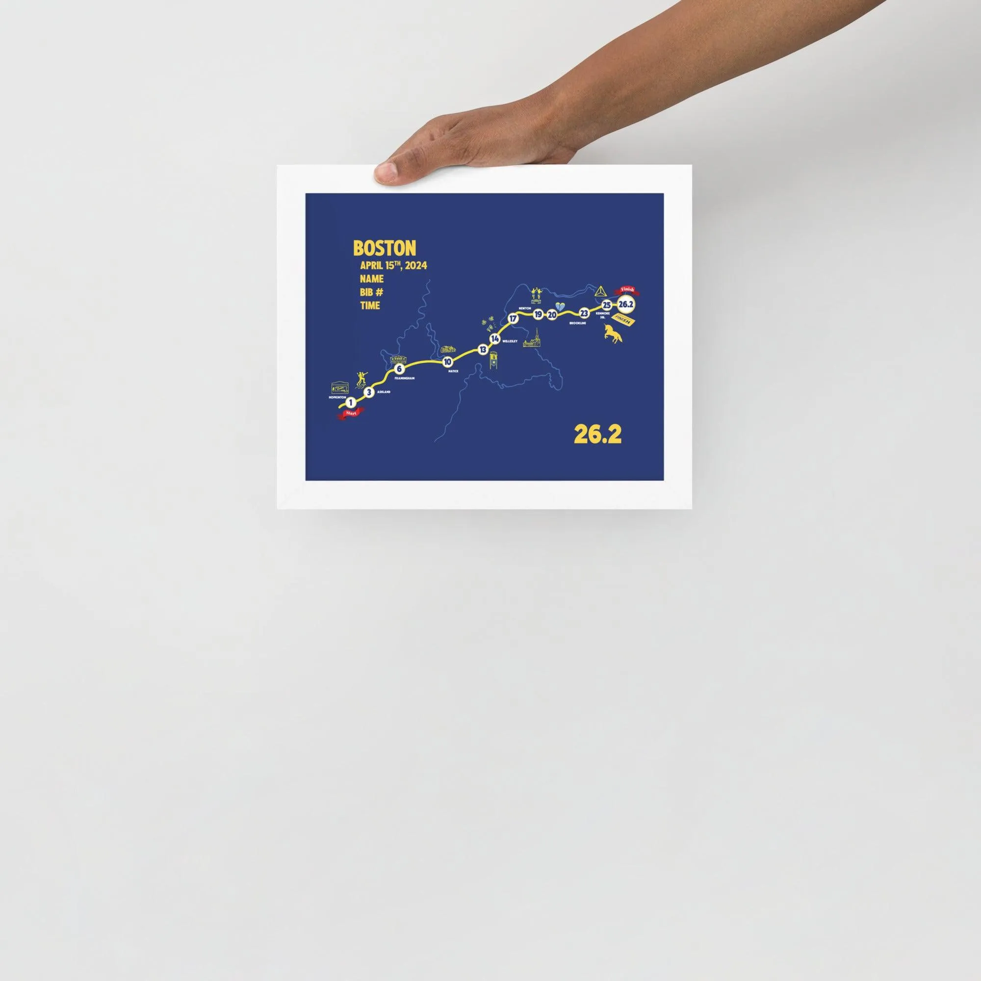 BOSTON MAP PRINT - PERSONALIZED MARATHON MAP WITH YEAR, FINISHER TIME, BIB NUMBER - MARATHON MAP