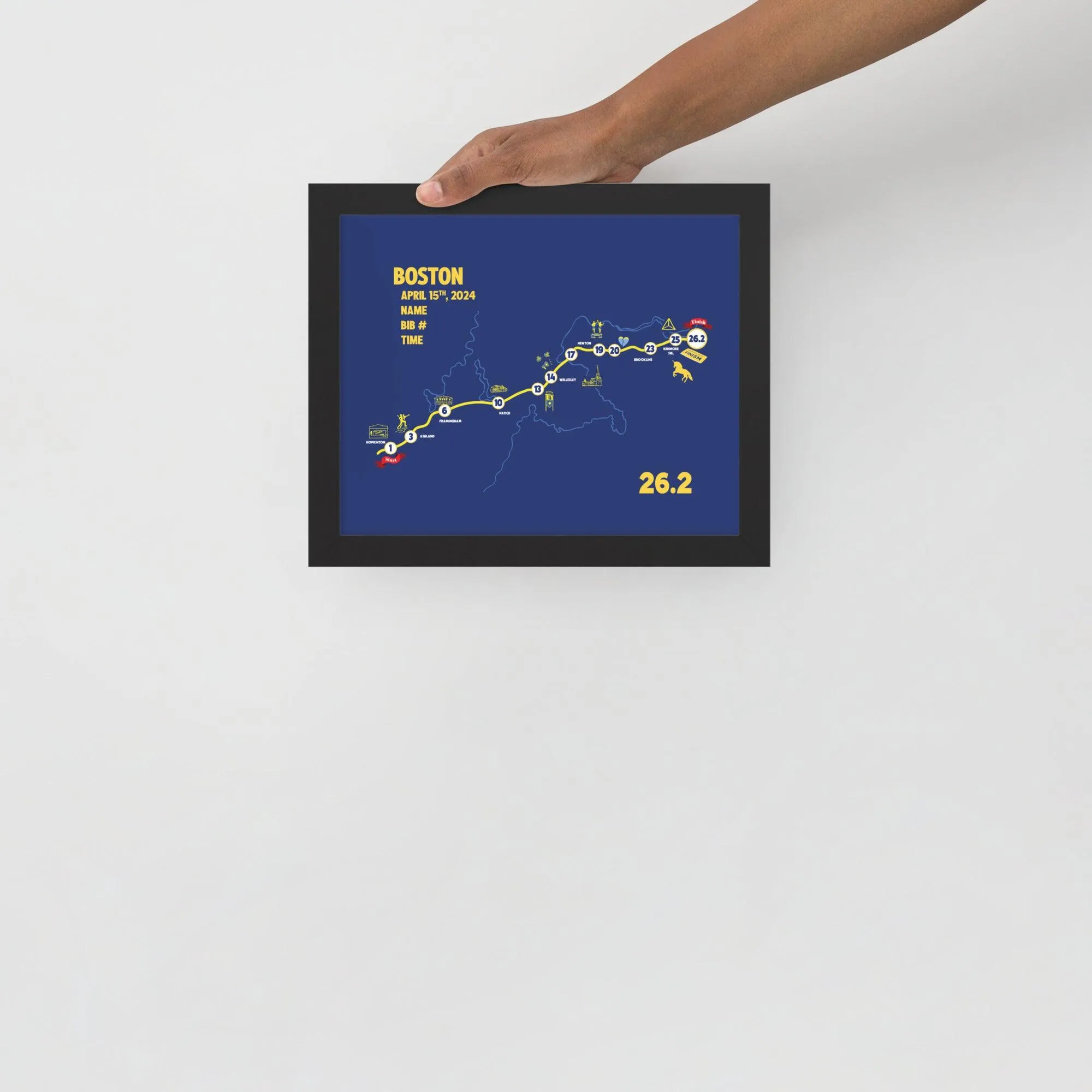 BOSTON MAP PRINT - PERSONALIZED MARATHON MAP WITH YEAR, FINISHER TIME, BIB NUMBER - MARATHON MAP