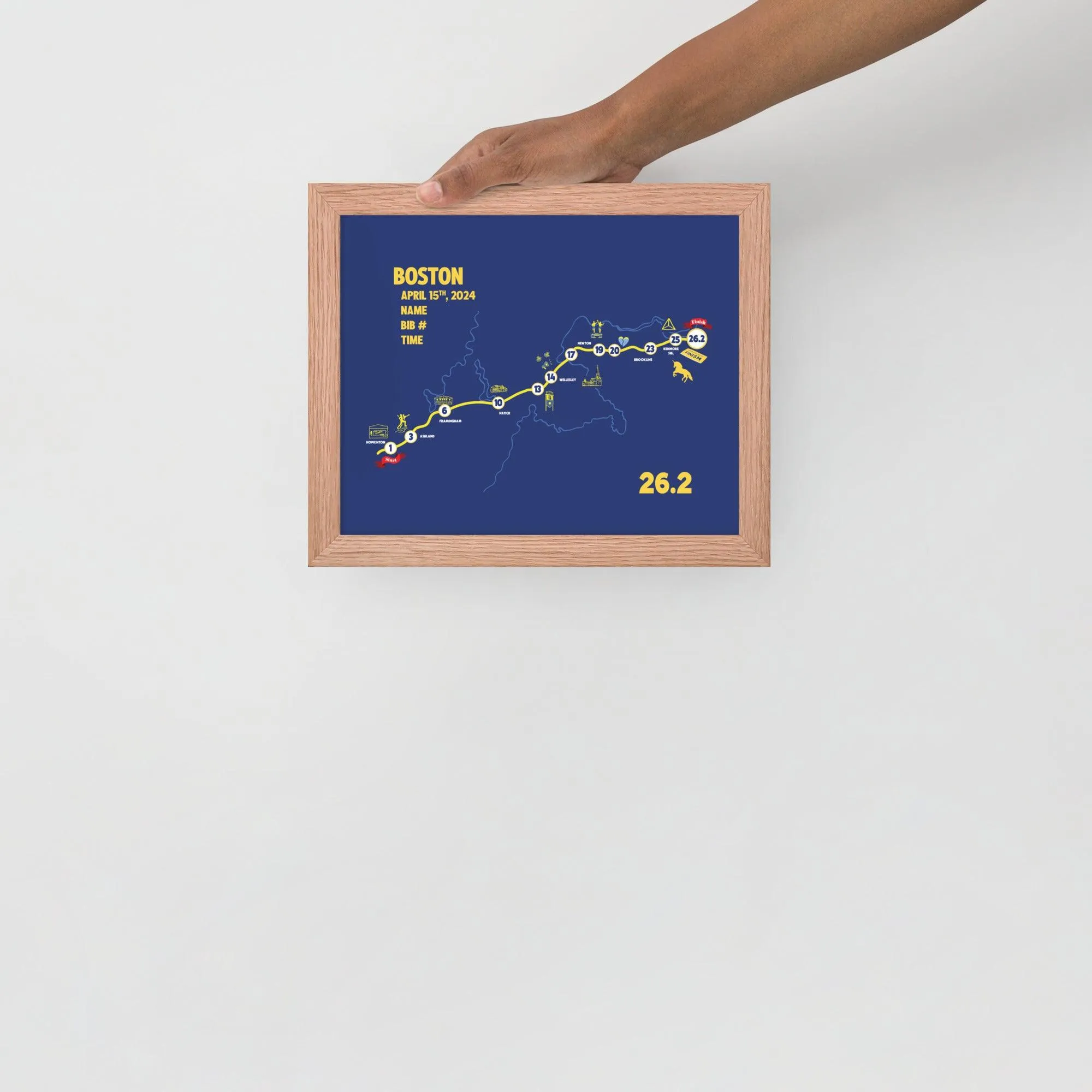 BOSTON MAP PRINT - PERSONALIZED MARATHON MAP WITH YEAR, FINISHER TIME, BIB NUMBER - MARATHON MAP