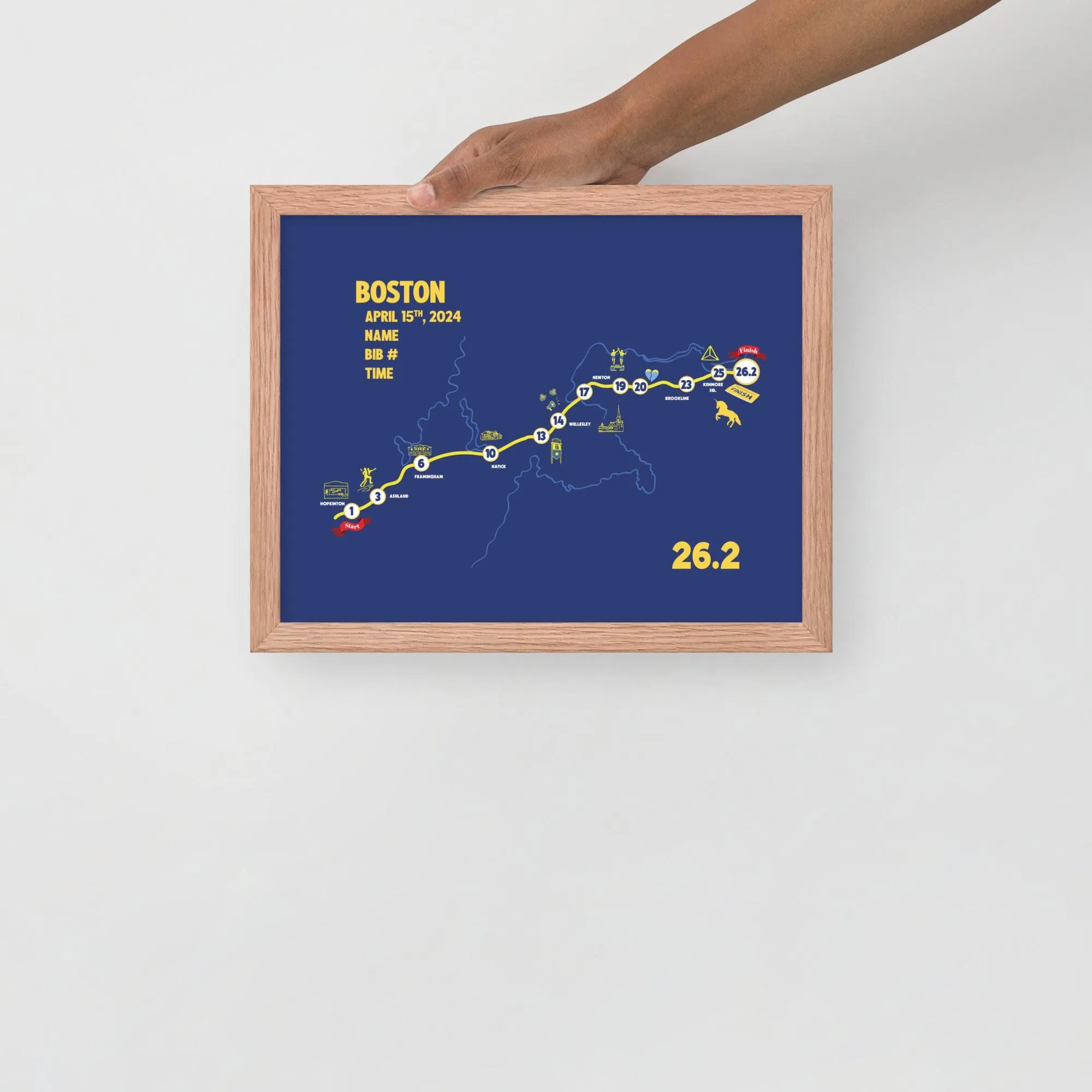 BOSTON MAP PRINT - PERSONALIZED MARATHON MAP WITH YEAR, FINISHER TIME, BIB NUMBER - MARATHON MAP
