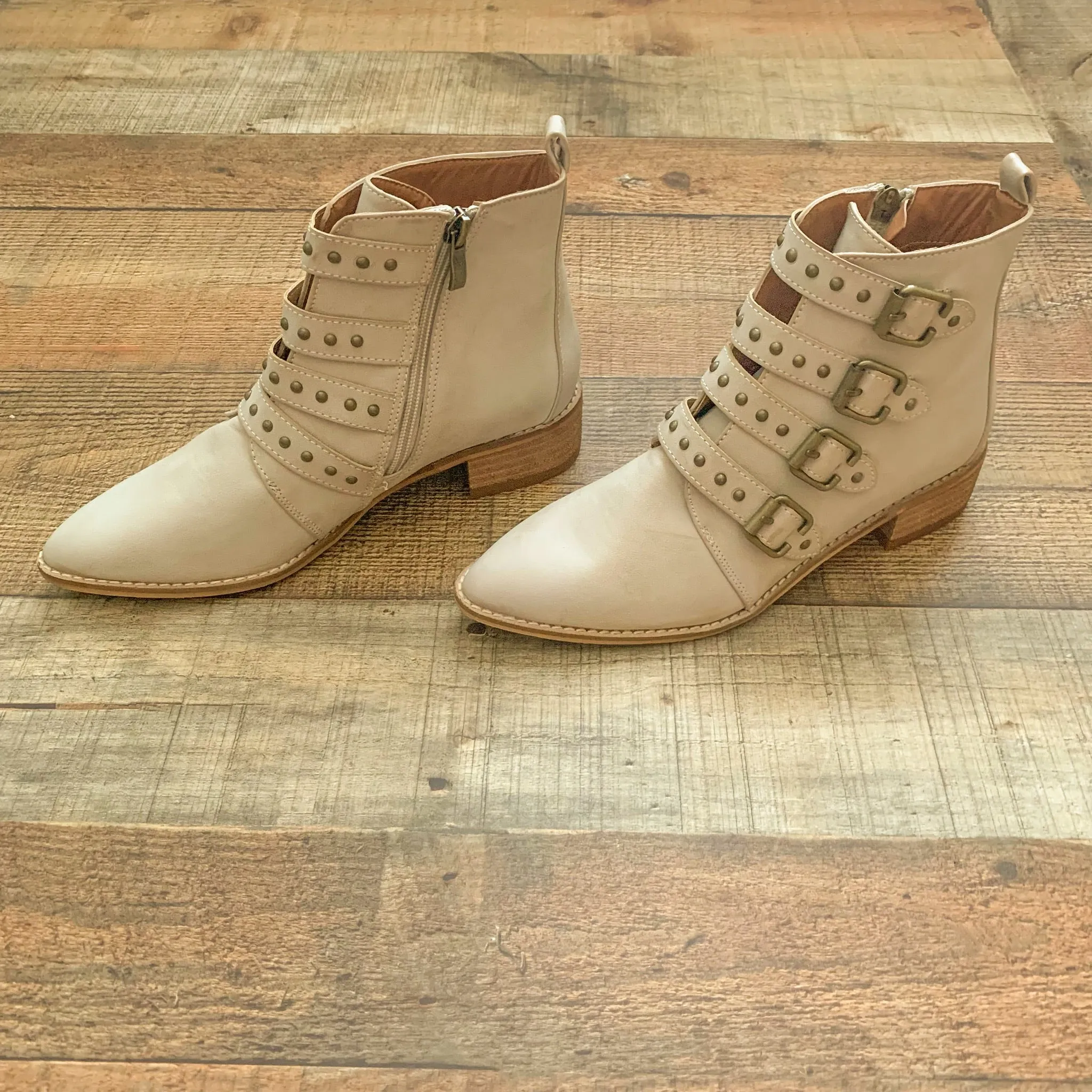 Ccocci Cream Studded Belted Booties- Size 7 (LIKE NEW)