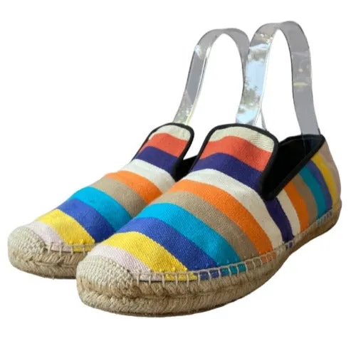 CELINE Phoebe Philo Multicolor Striped Canvas Espadrille Flats, Size 40
