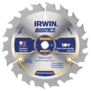 Irwin Marathon 14015 Circular Saw Blade, 5-3/8 in Dia, 0.39 in Arbor, 18-Teeth, Carbide Cutting Edge :CD 1: QUANTITY: 1