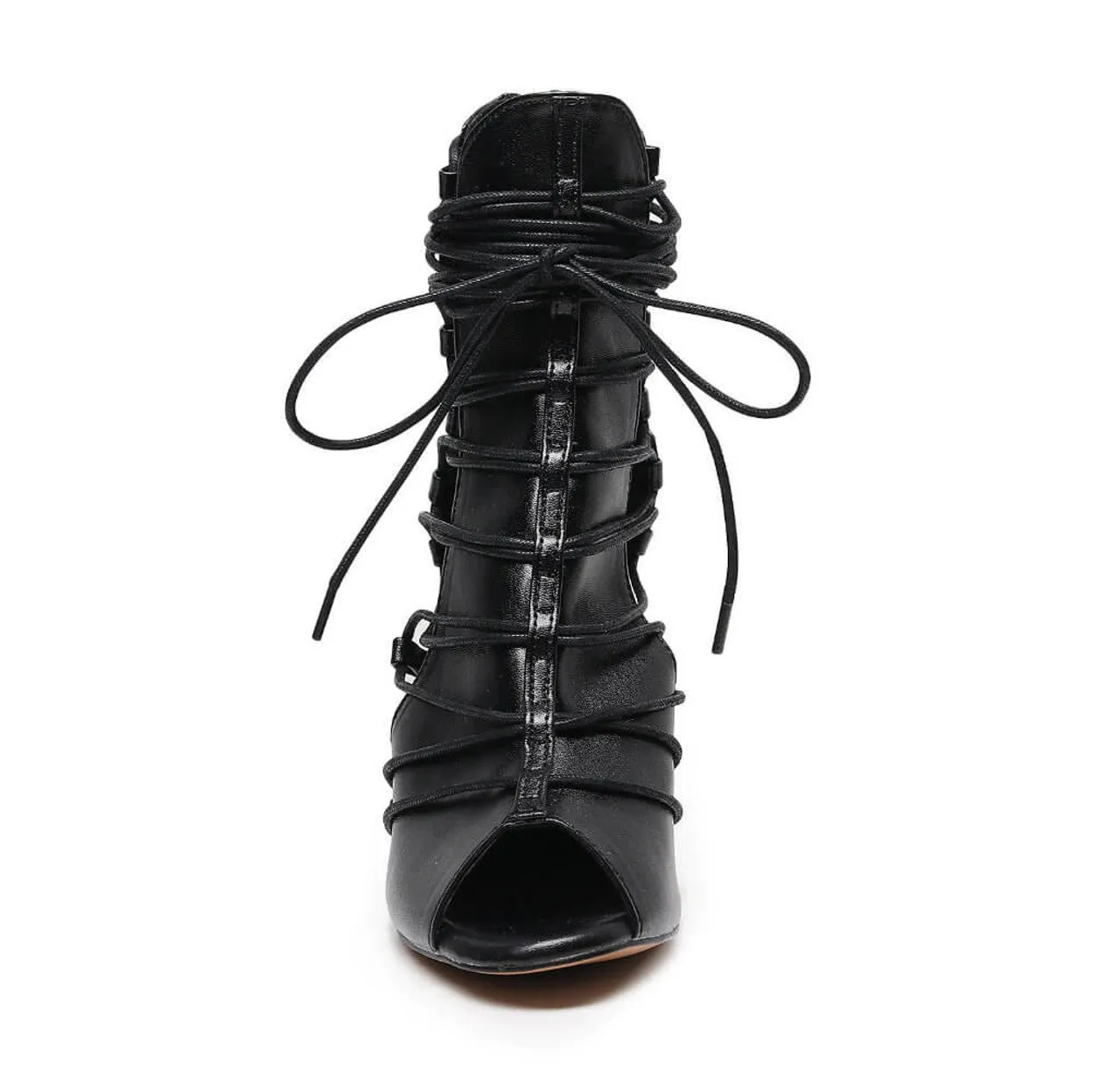 Karma - Black Bootie Side Lace Up Heel Dance Bootie (Street Sole)