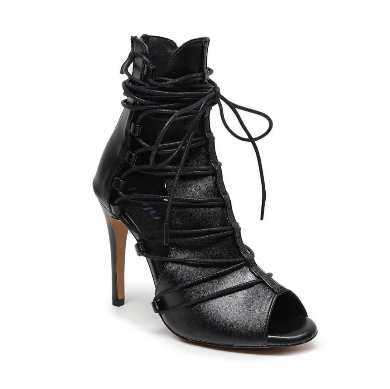 Karma - Black Bootie Side Lace Up Heel Dance Bootie (Street Sole)