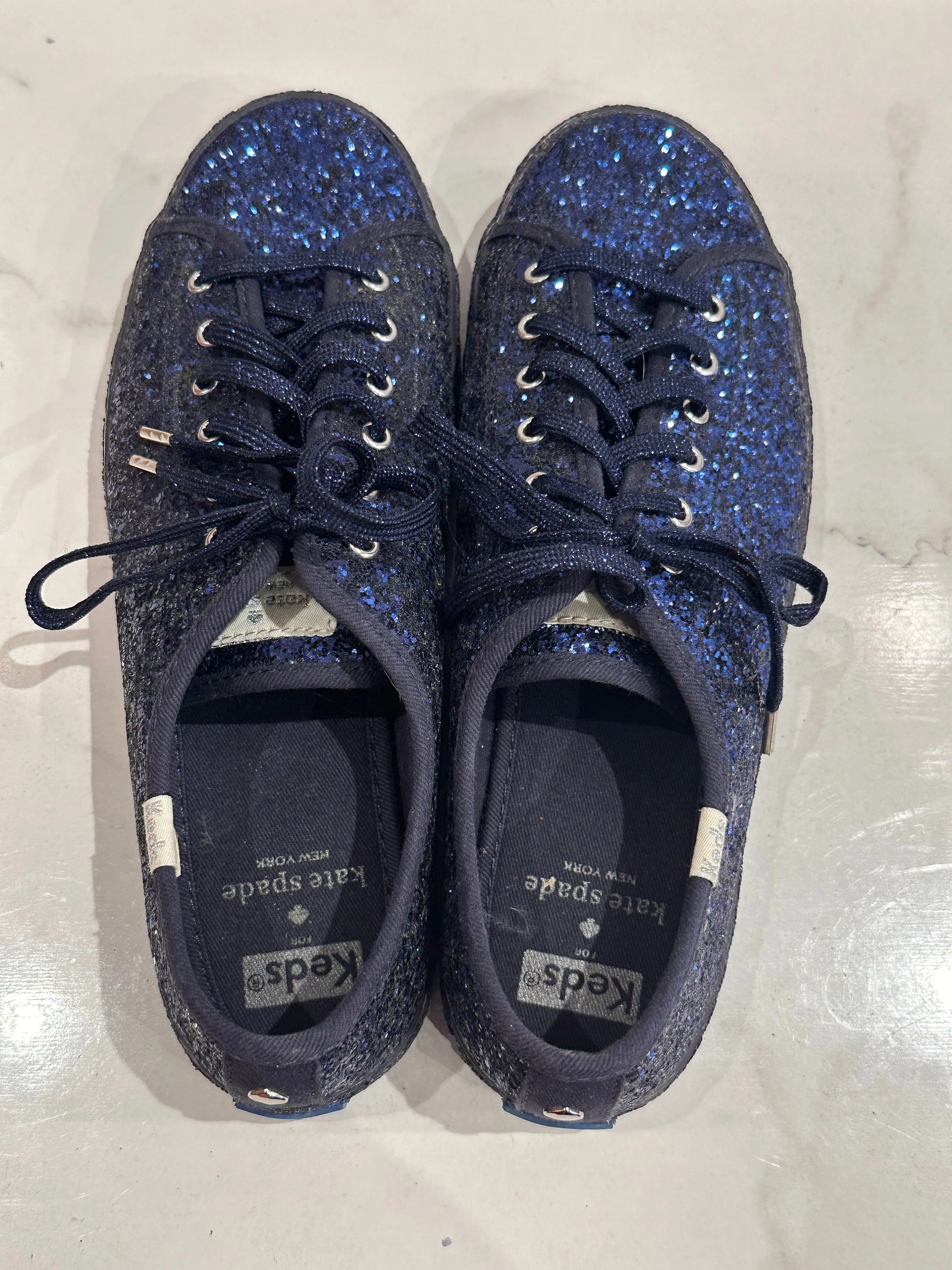 Keds and Kate Spade Blue Glitter Sneakers