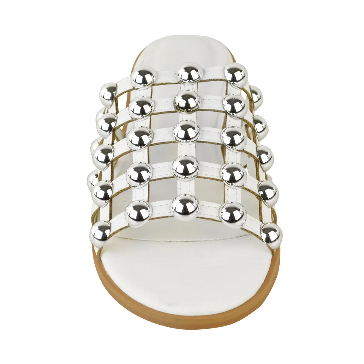 MADISON STUDDED CAGED WHITE SLIDERS