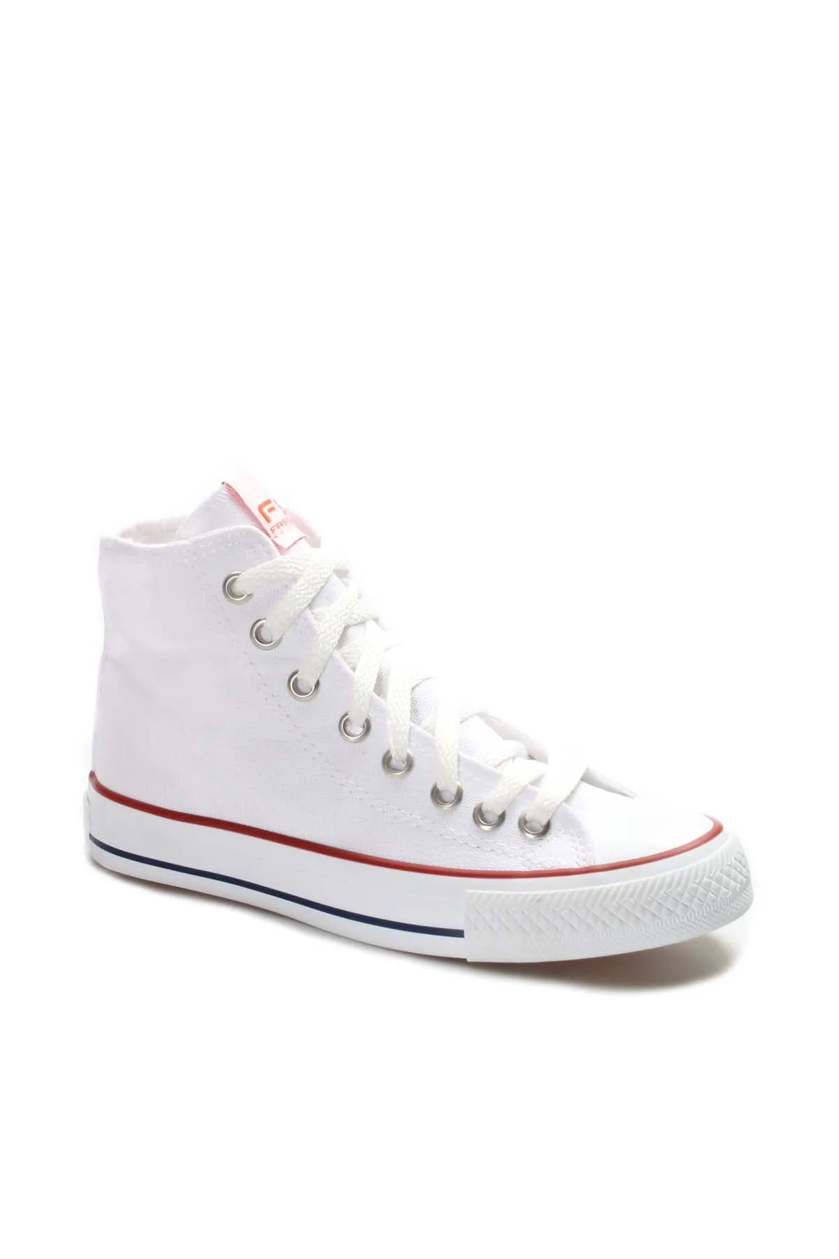 Men's White High-Top Canvas Sneakers with Red Stripe Detail - Wessi