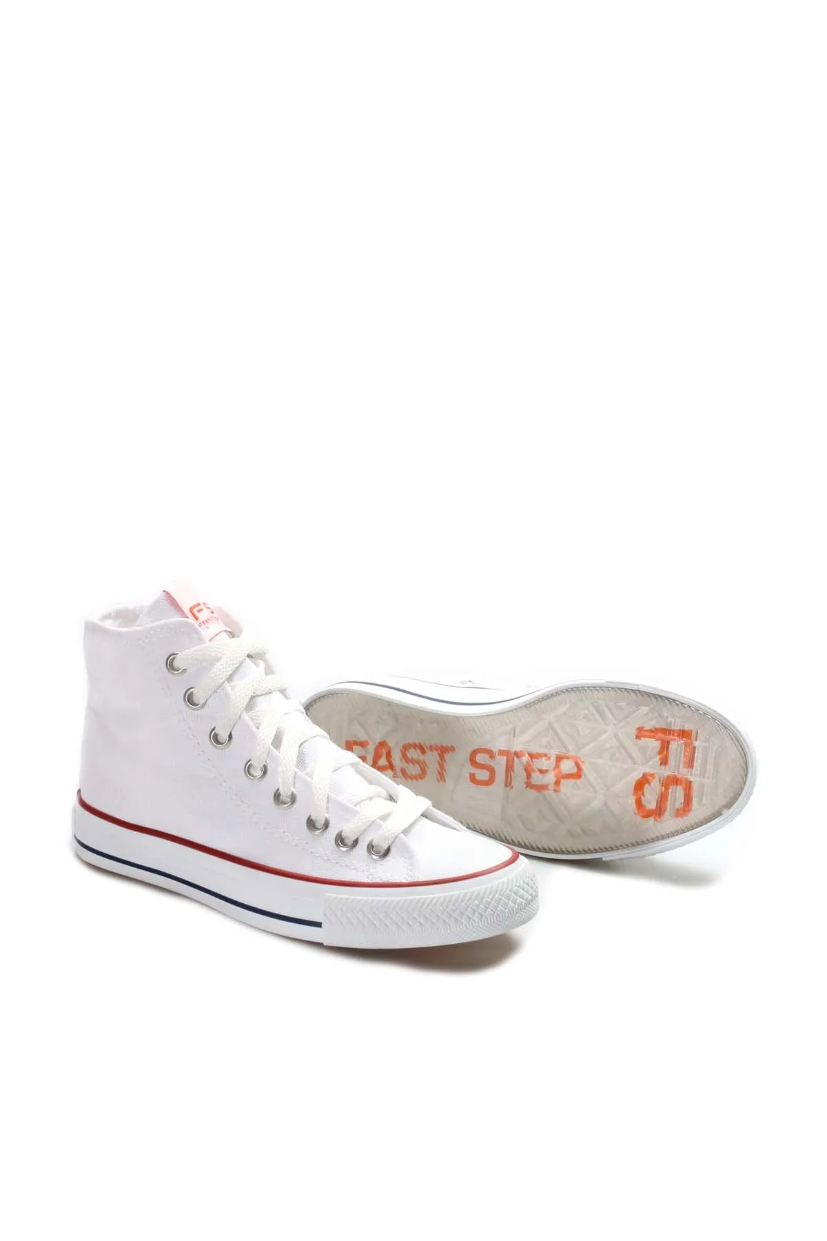 Men's White High-Top Canvas Sneakers with Red Stripe Detail - Wessi