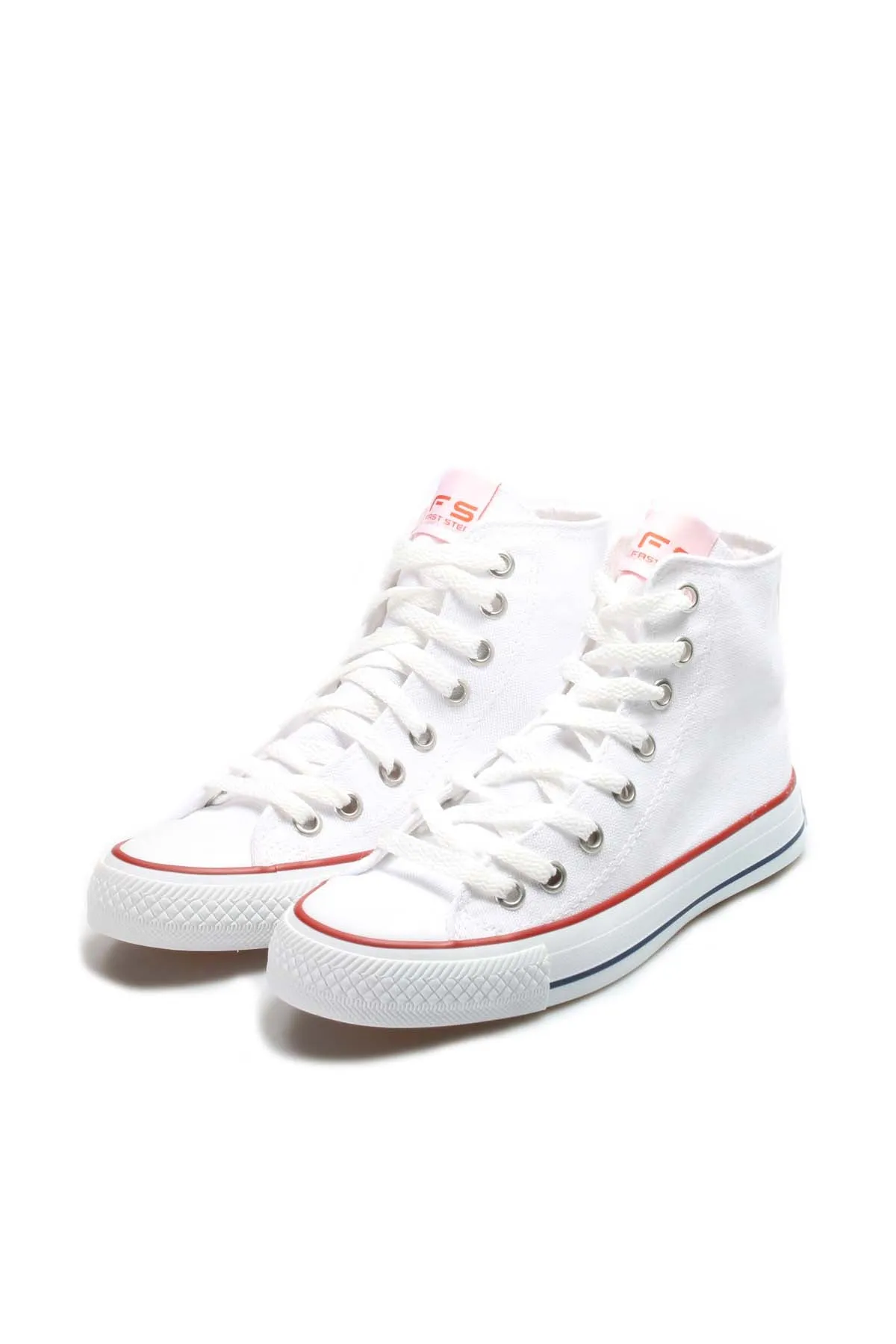 Men's White High-Top Canvas Sneakers with Red Stripe Detail - Wessi