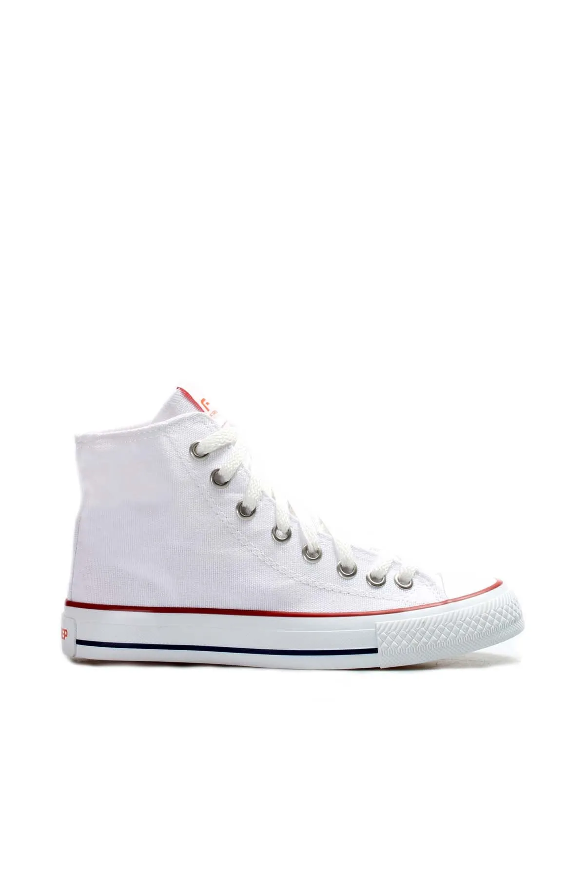 Men's White High-Top Canvas Sneakers with Red Stripe Detail - Wessi