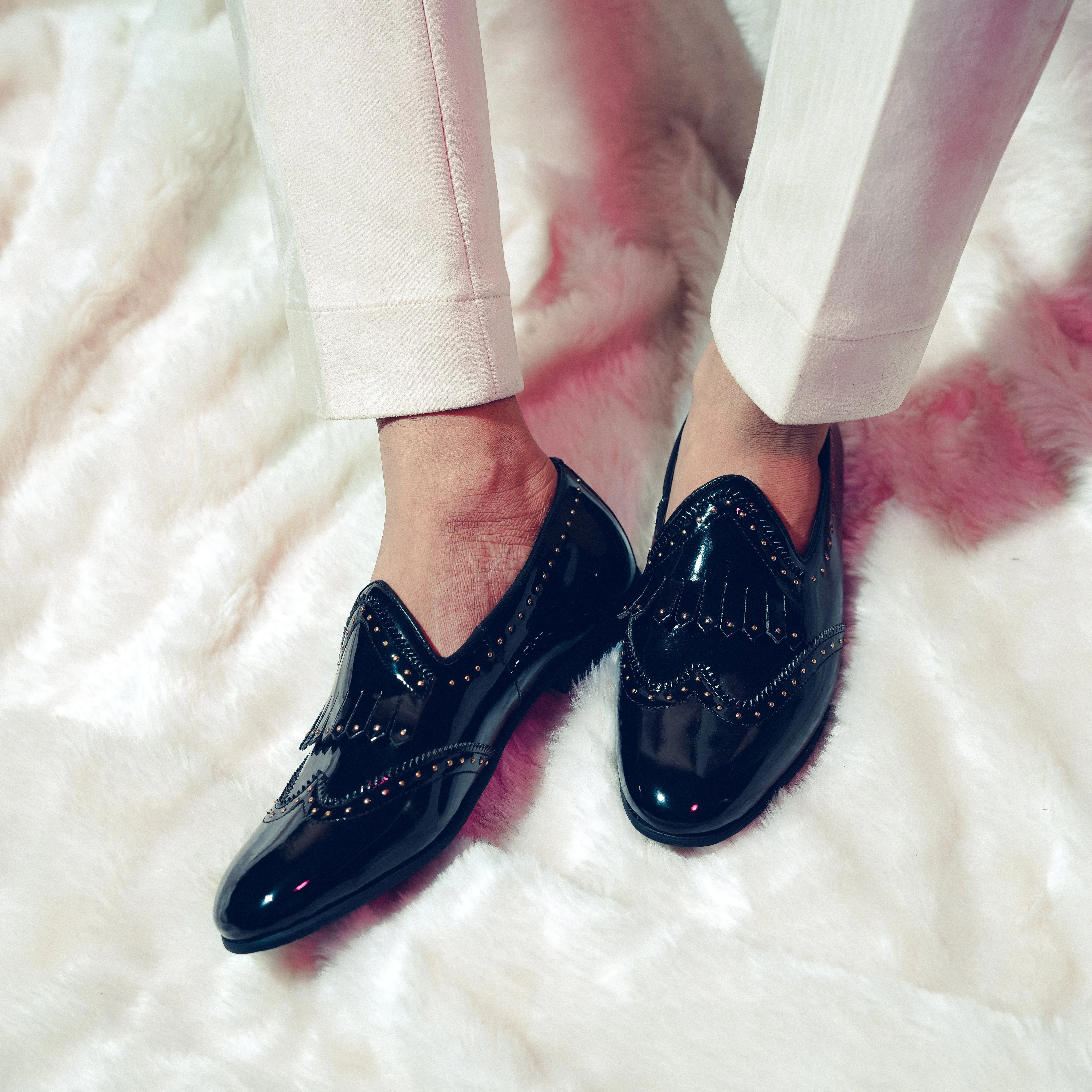 Monkstory Multi-Studded Slip Ons -  Patent Black