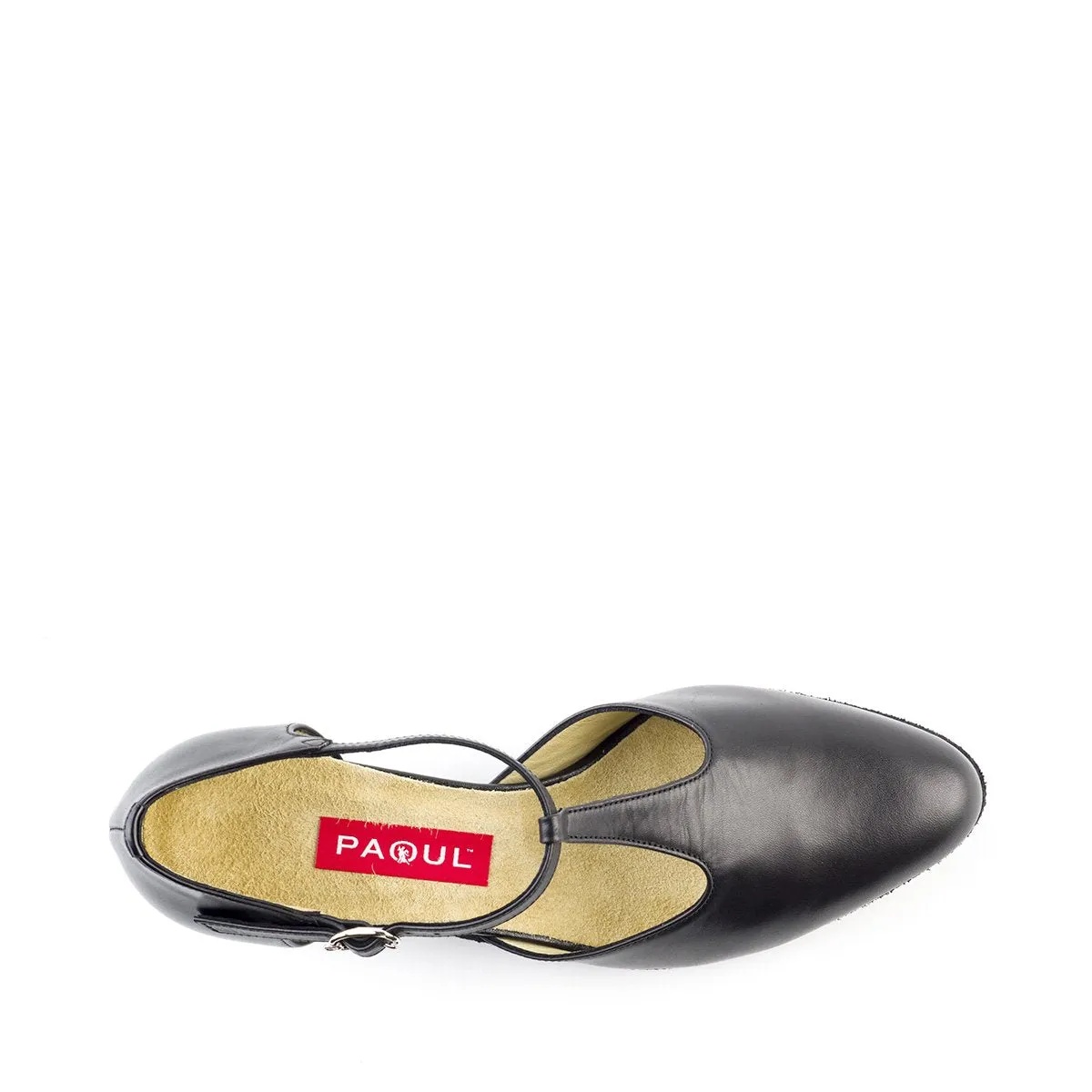 Paoul Quick Ladies Black Leather Social Dance Shoe with Low Heel and Rounded Toe
