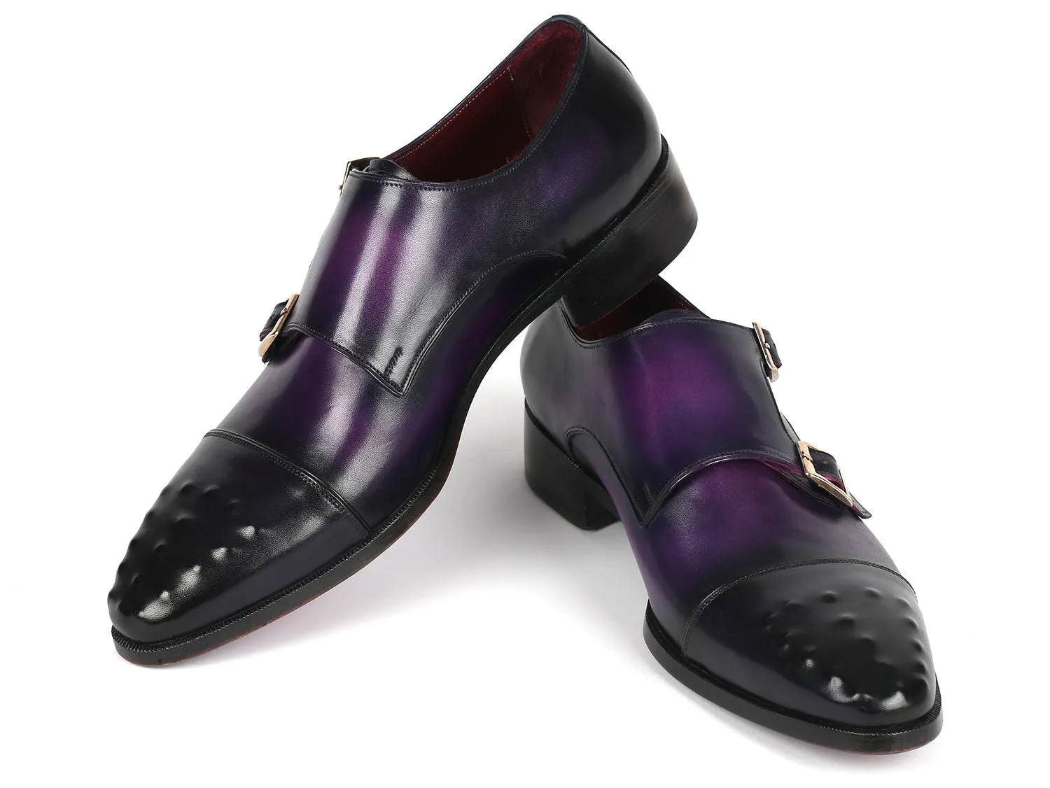 Paul Parkman Men's Studded Cap Toe Monkstraps Purple