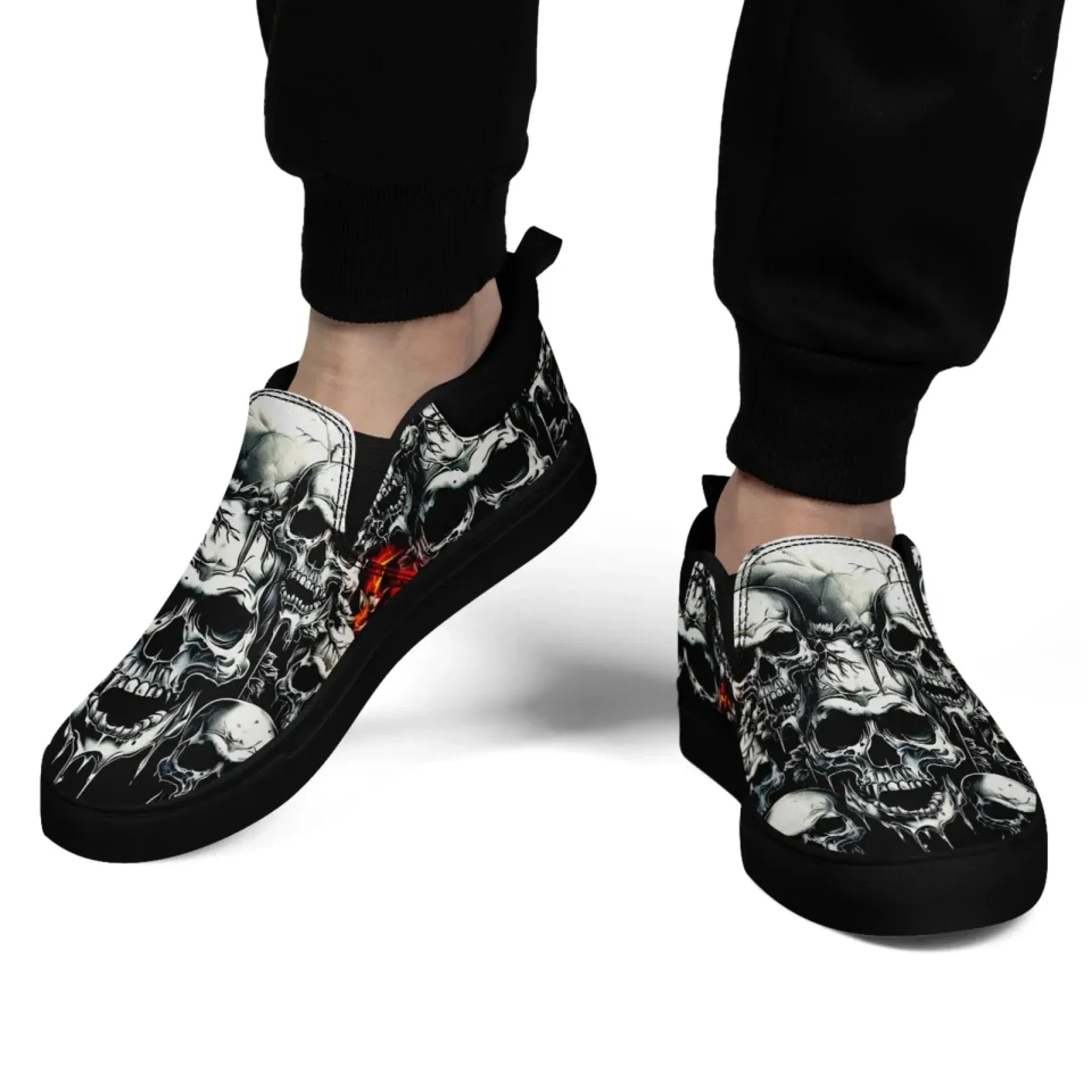 Personalized Gothic Fashion Sneakers, Custom Skull and Skeleton Shoes, Comfortable Slip On Shoes