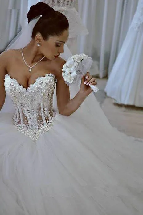 Princess Ball Gown White Sweetheart Strapless Beading Wedding Dress PFW0165