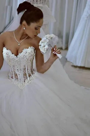 Princess Ball Gown White Sweetheart Strapless Beading Wedding Dress PFW0165