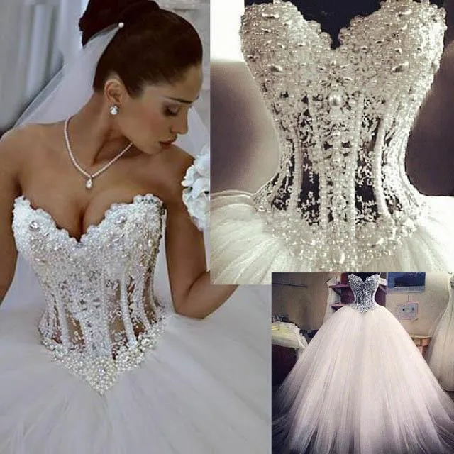 Princess Ball Gown White Sweetheart Strapless Beading Wedding Dress PFW0165