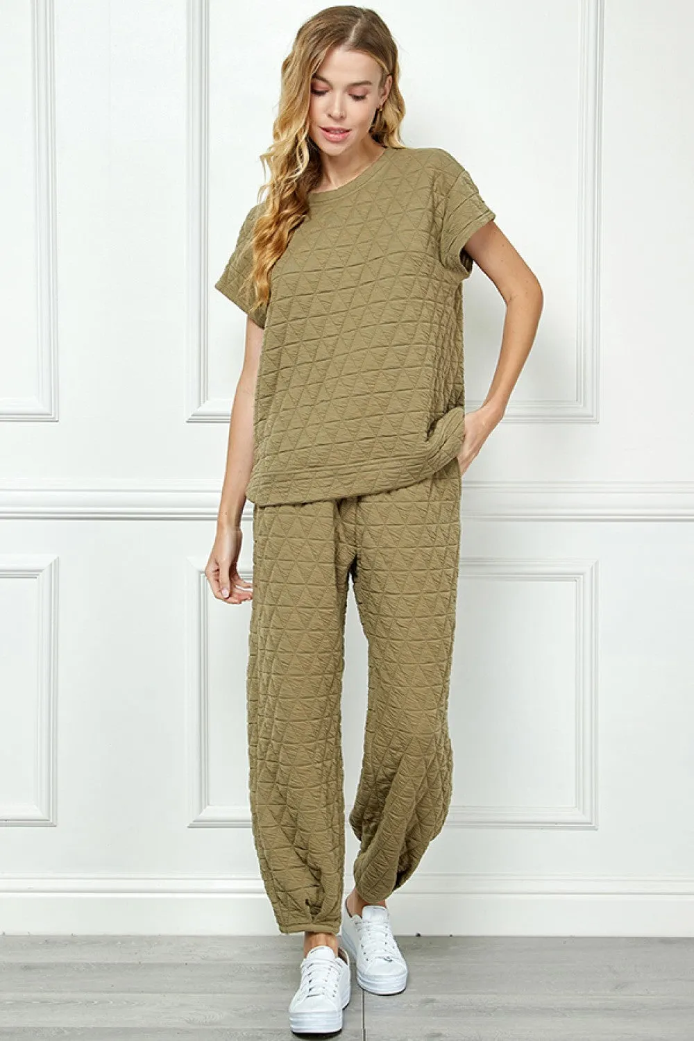 Quilted Long Tucked Olive Pants