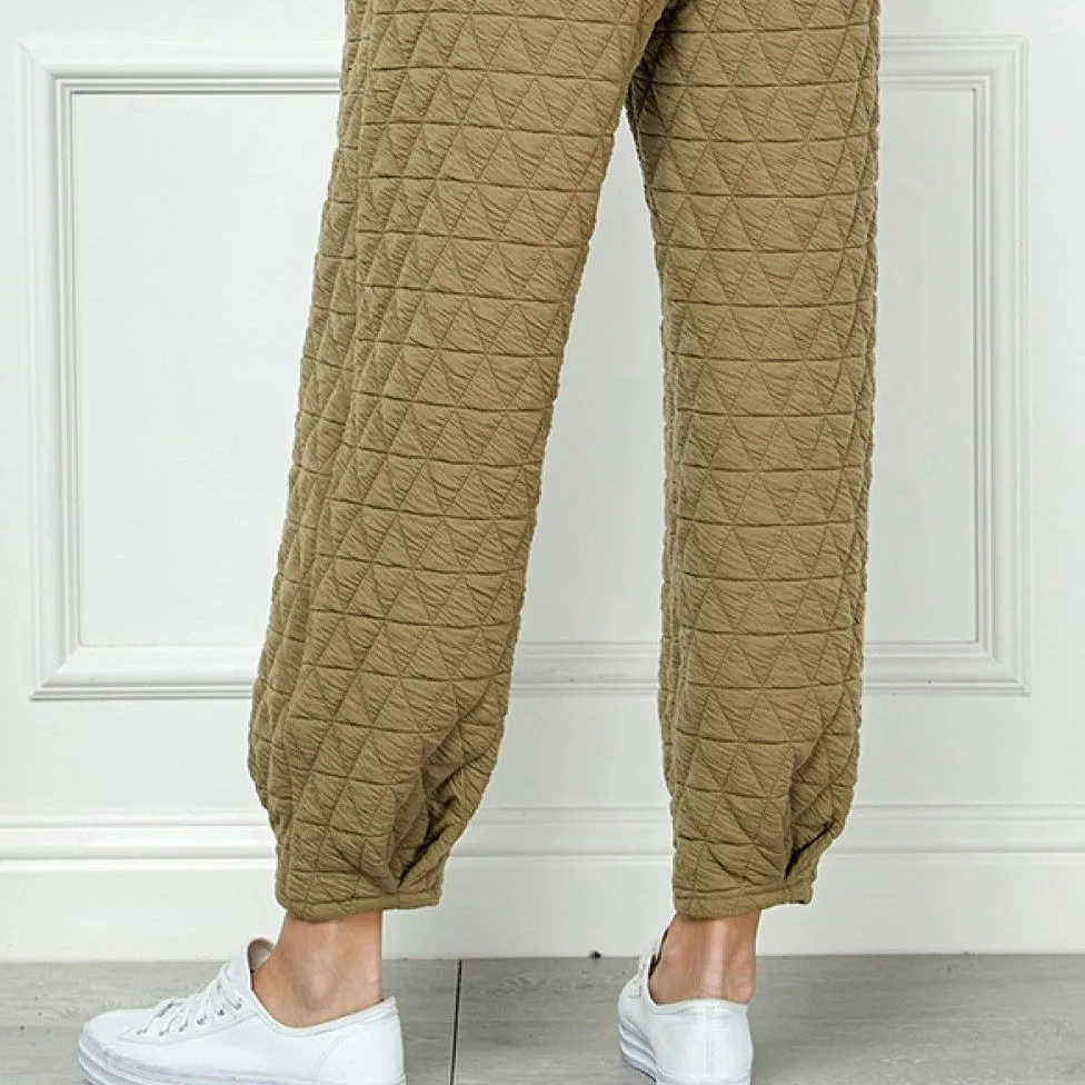 Quilted Long Tucked Olive Pants