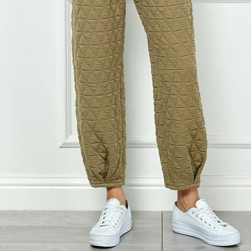 Quilted Long Tucked Olive Pants