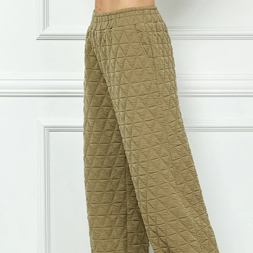 Quilted Long Tucked Olive Pants