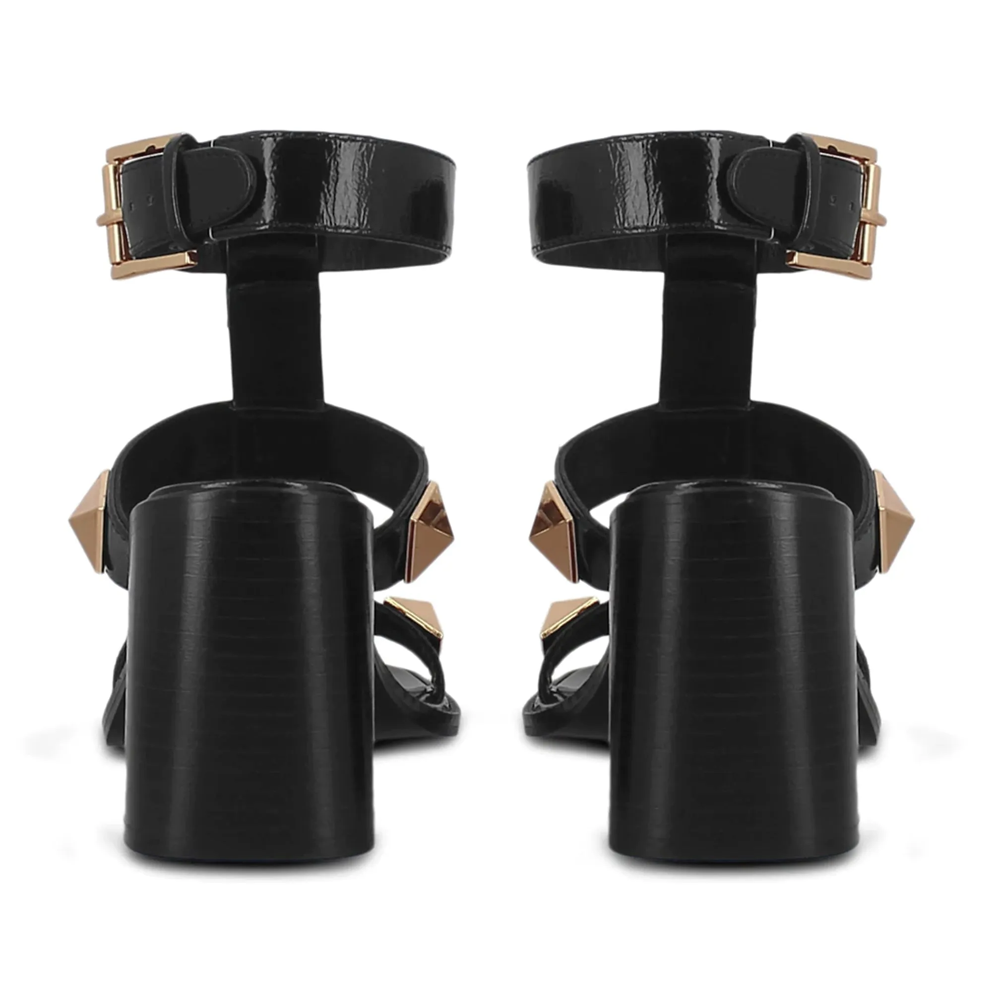 Saint Agnes Black Leather Metal Studded Heels