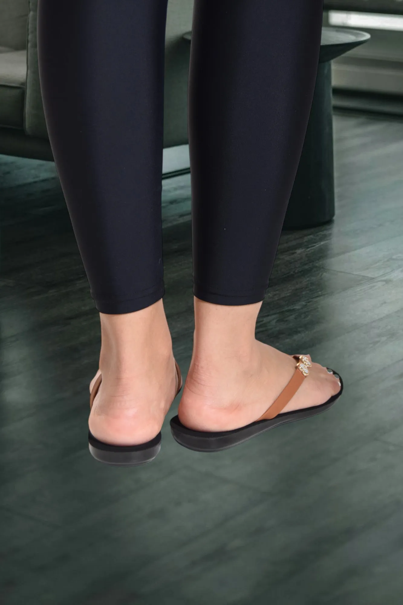 Studded Brown Thong Sandal