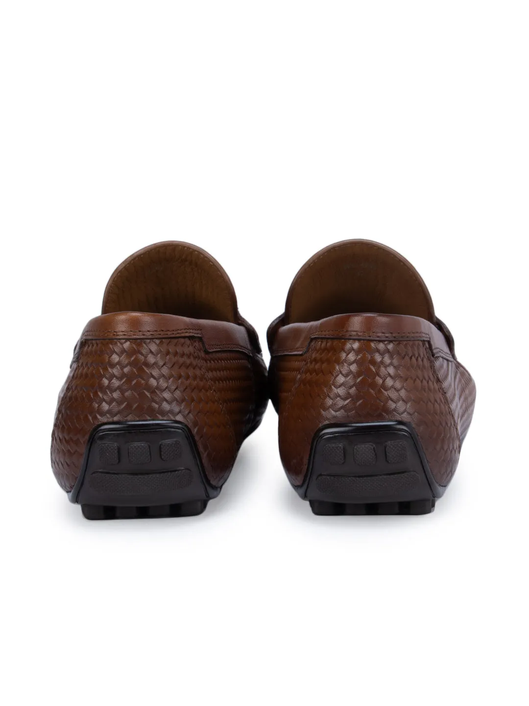 Tan Textured Leather Moccasins With Buckle