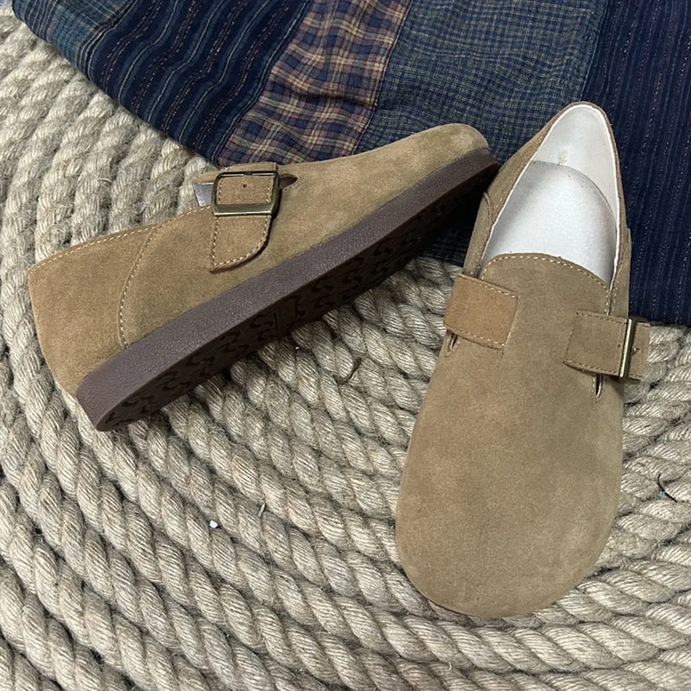 Women Suede Pea Shoes With Buckle
