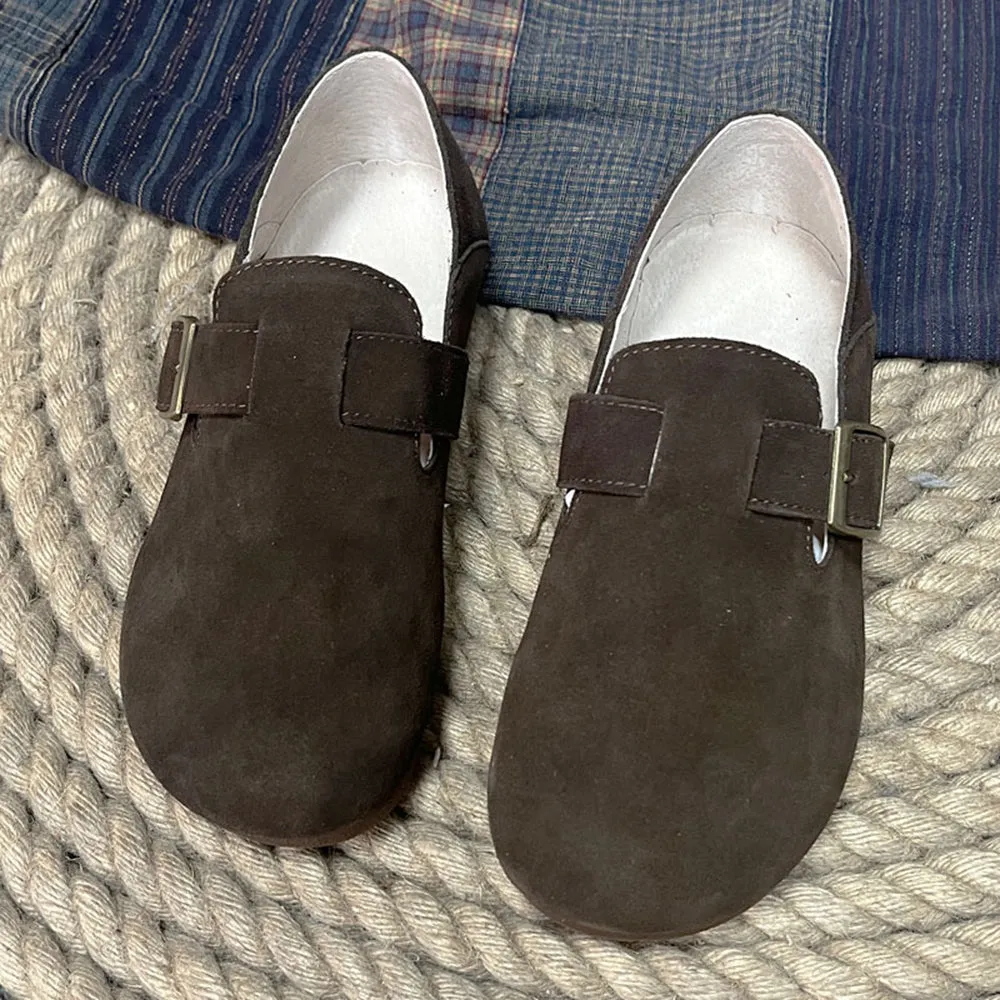 Women Suede Pea Shoes With Buckle