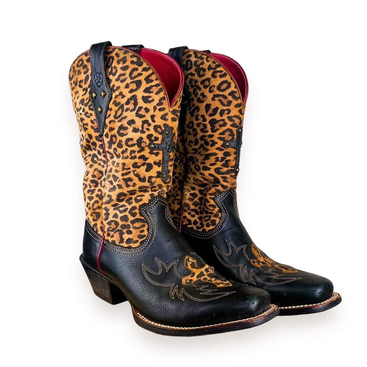 Y2K Leopard Print Cross Cowboy Boots (9)